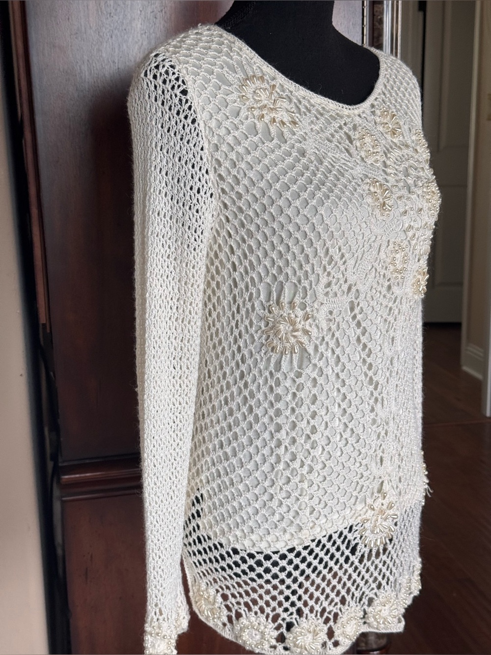 Peck & Peck Crochet Beaded Knit Sweater - Picture 2 of 14